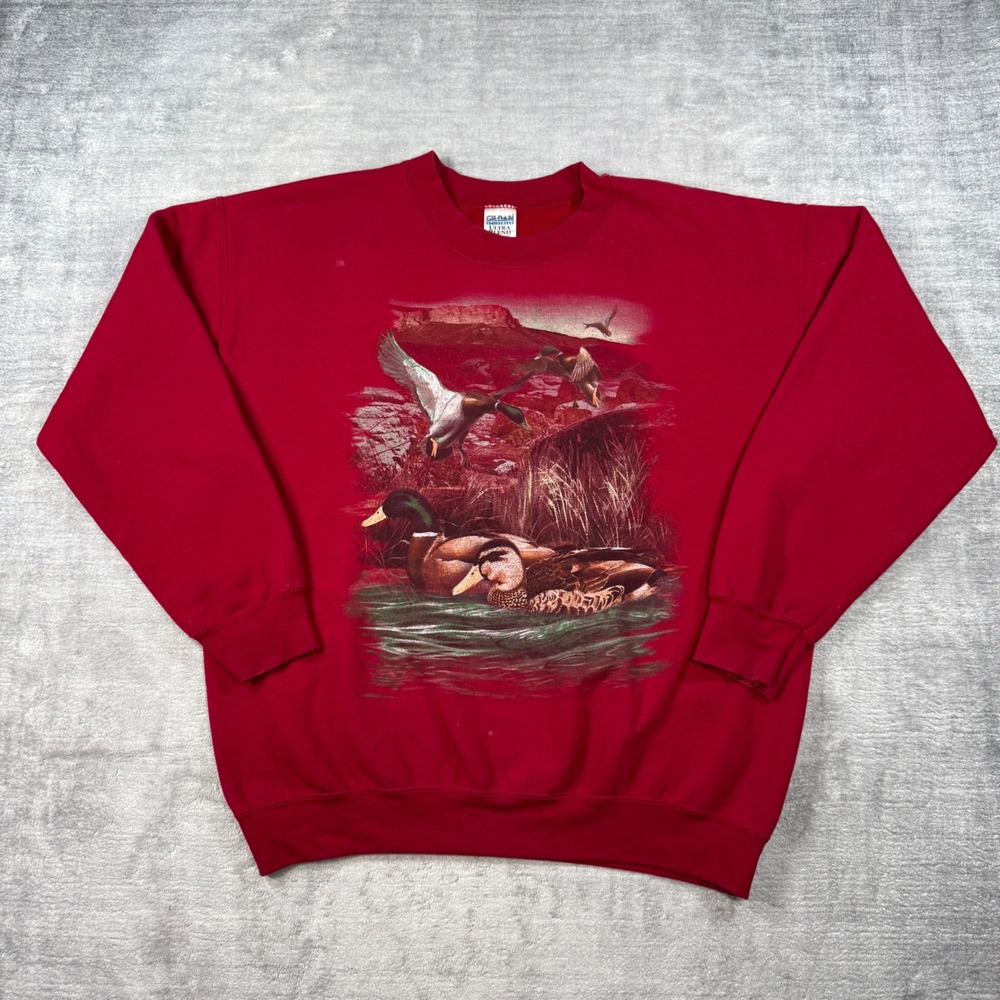 Vintage Nature Sweatshirt Mens Large Red Mallard Duck Bird 90s Hunting Crewneck